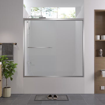 56-60 in. x58 in. Aluminum Frame Double Sliding Bathtub Screen, 1/4 in. (6mm) Clear Tempered Glass, Chrome Hardware, Bypass Tub Enclosure