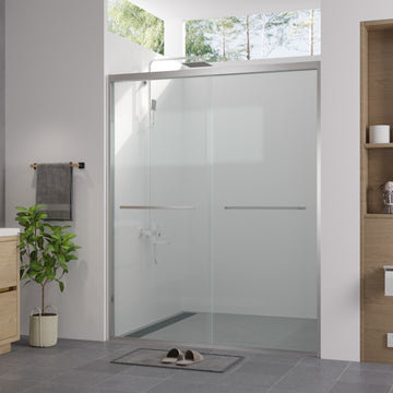 56-60 in. x74 in. Aluminum Frame Double Sliding Shower Door, 1/4 in. (6mm) Clear Tempered Glass, Chrome Hardware, Bypass Shower Enclosure