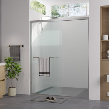 56-60 in. x74 in. Aluminum Frame Double Sliding Shower Door, 1/4 in. (6mm) Clear Tempered Glass, Chrome Hardware, Bypass Shower Enclosure