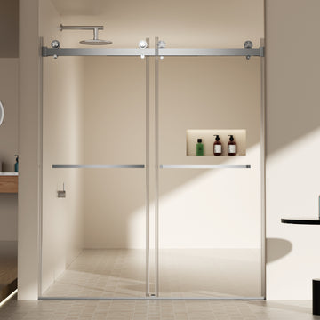 56-60 in. W x 70 in. H Frameless Double Sliding Shower Door, 5/16 in. (8mm) SGCC Tempered Glass, Brushed Nickel, Easy Clean Coat, Buffer System