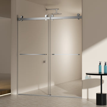 56-60 in. W x 70 in. H Frameless Double Sliding Shower Door, 5/16 in. (8mm) SGCC Tempered Glass, Brushed Nickel, Easy Clean Coat, Buffer System