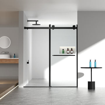 56-60 in. W x 70 in. H Frameless Double Sliding Shower Door, 5/16 in. (8mm) SGCC Tempered Glass, Matte Black Nickel, Easy Clean Coat, Buffer System