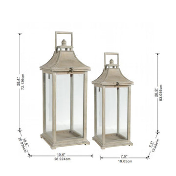 Wooden Candle Lantern Set of 2 with Glass Panels Decorative Hurricane Lantern for Home Decor