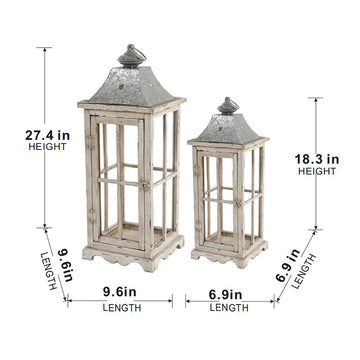 Off White Wooden Metal Candle Lantern Set of 2 Decorative Hurricane Lantern for Home Decor