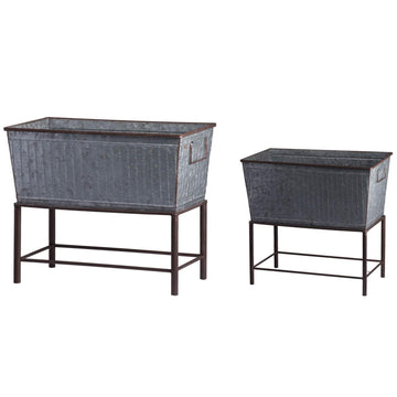 Set of 2 Zale Rustic Metal Planters with Stands
