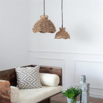 One set of Rustic Industrial Rope Woven Chandelier Hemp Rope Shade Iron Frame