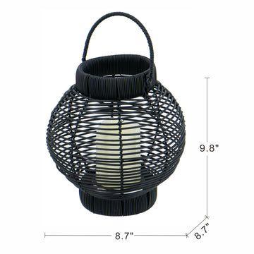 Black Poly Rattan Lantern with White LED Candle