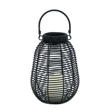 Black Poly Rattan Lantern with White LED Candle
