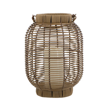 Brown Poly Rattan Lantern with White LED Candle
