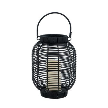 Black Poly Rattan Lantern with White LED Candle