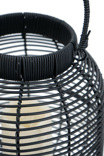 Black Poly Rattan Lantern with White LED Candle