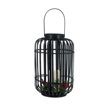 Black Bamboo Lantern with White LED Candle