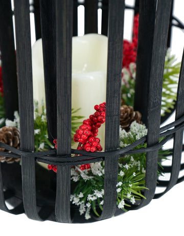 Black Bamboo Lantern with White LED Candle