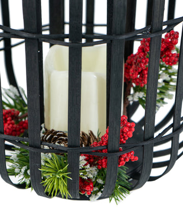 Black Bamboo Lantern with White LED Candle