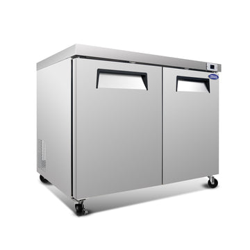 Silver 14.1 Cu.ft 2 Door Undercounter Commercial Refrigerator 48.43in L x 31.46in W x 37.95in H Smooth Casters