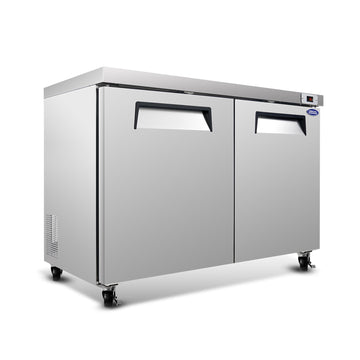 Silver 18.5 Cu.ft 2 Door Undercounter Commercial Refrigerator 61.22in L x 31.46in W x 37.95in H Smooth Casters
