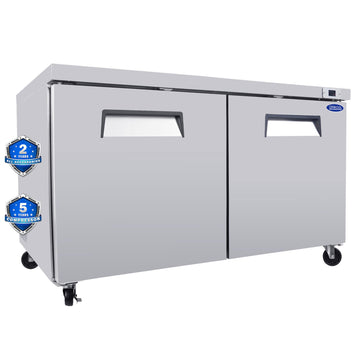 Silver Under Counter Freezer 185 Cu.ft 2 Door 61.2-in L x 31.5-in W x 38.0-in H ETL Approved