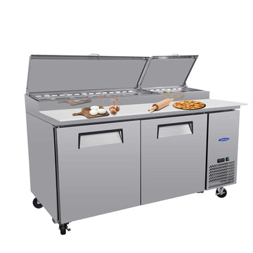 Silver Pizza Prep Table Refrigerator 203 Cu.ft 66.8-in L x 32.3-in W x 41.8-in H ETL Approved
