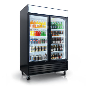 Black 44.7 Cu.ft Swing Glass Door Commercial Refrigerator 53.94in L x 33.54in W x 82.95in H LED Top Panel
