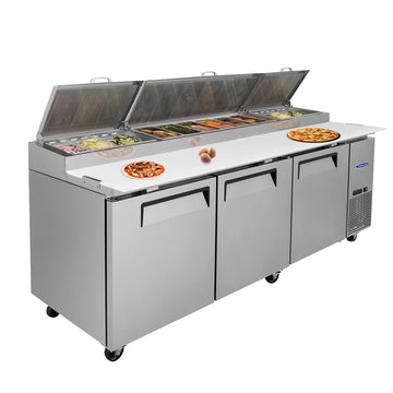 Silver Pizza Prep Table Refrigerator 308 Cu.ft 93.0-in L x 32.3-in W x 41.8-in H ETL Approved