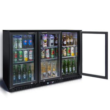 Black Beverage Fridge 11.3 Cu Ft 3 Glass Door 480 Cans 53.2-in L x 20.5-in W x 35.4-in H Commercial Cooler