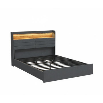 Queen Bed Frame with LED Headboard, Charging Station and 4 Storage Drawers