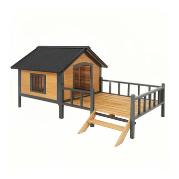 Durable Metal-Frame Dog House with Porch