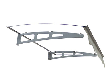 Door Window Awning Made of  0.137 Inch Thick Crystal Solid Polycarbonate Sheet and Aluminum Alloy with Valance in size of 47 Inches Wide x 34 Inches Deep for Wooden Wall House