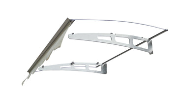 Door Window Awning Made of 0.137 Inch Thick Crystal Solid Polycarbonate Sheet and Aluminum Alloy with Valance in size of 47 Inches Wide x 34 Inches Deep for Masonry Concrete Wall
