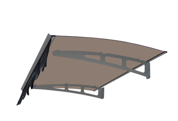 Door Window Awning Made of  0.137 Inch Thick Crystal Solid Polycarbonate Sheet and Aluminum Alloywith Valance in size of 47 Inches Wide x 34 Inches Deep for Wooden Wall House (Brown Roof)