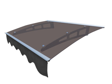 Door Window Awning Canopy Made of  0.137 Inch Thick Crystal Solid Polycarbonate Sheet and Aluminum Alloy with Valance in size of 47 Inches Wide x 34 Inches Deep for Masonry Concrete Wall