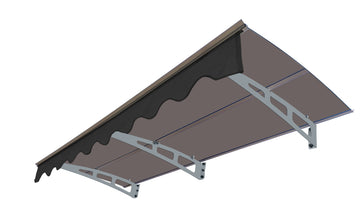 Door Window Awning Canopy Made of 0.137Inch Thick Crystal Solid Polycarbonate Sheet and Aluminum Alloy with Valance in size of 79 Inches Wide x 34 Inches Deep for Wooden Wall House