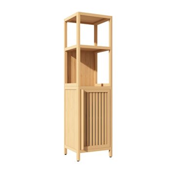 Large Capacity Bamboo Storage Cabinet with Doors and Shelves Multifunctional Organizer for Bathroom Living Room and Small Spaces Natural