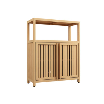Large Capacity Bamboo Storage Cabinet with Shelves Freestanding Bathroom and Living Room Organizer Natural