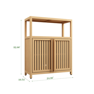 Large Capacity Bamboo Storage Cabinet with Shelves Freestanding Bathroom and Living Room Organizer Natural