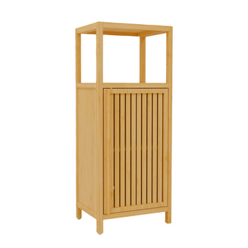 41 Inch Bamboo Storage Cabinet Single Door Locker with Shelf Narrow Freestanding Organizer for Bathroom Living Room Natural