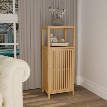 41 Inch Bamboo Storage Cabinet Single Door Locker with Shelf Narrow Freestanding Organizer for Bathroom Living Room Natural