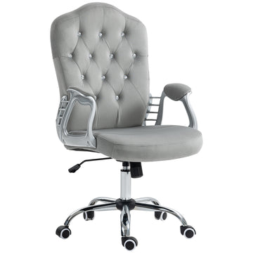 Home Office Chair Velvet Computer Chair Button Tufted with Swivel Wheels