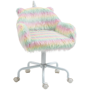 Fluffy Unicorn Office Chair with Mid-Back Armrest Support Rainbow Design