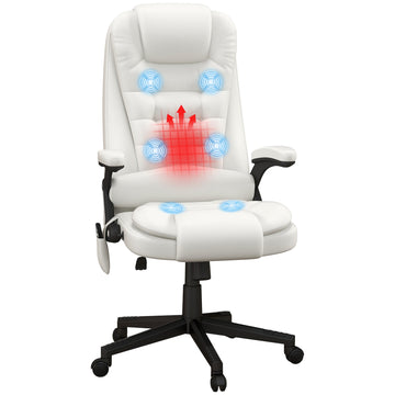 High Back Vibration Massage Office Chair with 6 Vibration Points Heated Reclining PU Leather