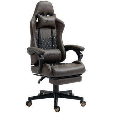 Racing Gaming Chair Diamond PU Leather High Back Swivel Recliner with Footrest