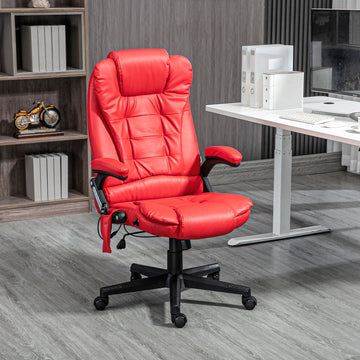 High Back Vibration Massage Office Chair with 6 Vibration Points Heated Reclining PU Leather
