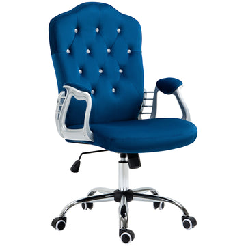 Home Office Chair Velvet Computer Chair Button Tufted with Swivel Wheels