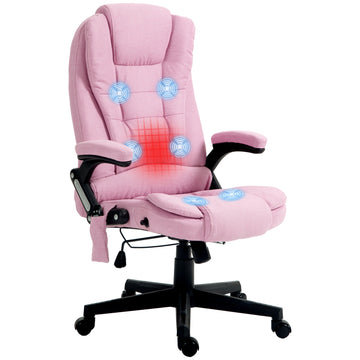 6 Point Vibrating Massage Office Chair with Heat Linen High Back Executive Recliner