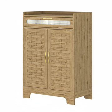 Modern Farmhouse Coffee Bar Cabinet with Drawer and Adjustable Shelf Barn Door Sideboard for Kitchen Dining Room Entryway