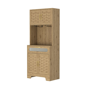 67 Inch Tall Pantry Buffet Cabinet Freestanding Hutch Cupboard with Glass Holder and Storage Shelves for Kitchen Dining Room Home Bar
