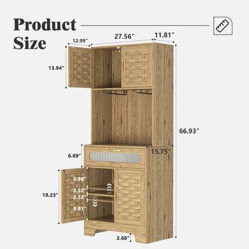 67 Inch Tall Pantry Buffet Cabinet Freestanding Hutch Cupboard with Glass Holder and Storage Shelves for Kitchen Dining Room Home Bar
