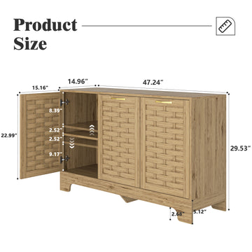 Storage Cabinet with 3 Doors Wood Sideboard Buffet with Adjustable Shelf Accent Cabinet for Living Room Hallway Bedroom