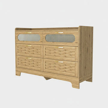 Wood 6 Drawer Dresser for Bedroom Modern Double Dresser Storage Organizer Chest of Drawers for Living Room Hallway Nursery