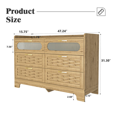 Wood 6 Drawer Dresser for Bedroom Modern Double Dresser Storage Organizer Chest of Drawers for Living Room Hallway Nursery